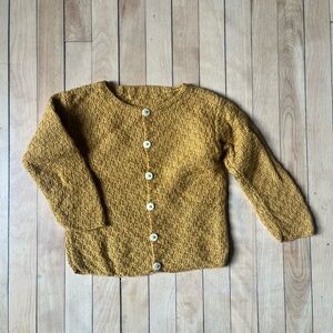 Vintage Child’s Unisex Hand Knit Mustard Knit Cardigan Sweater